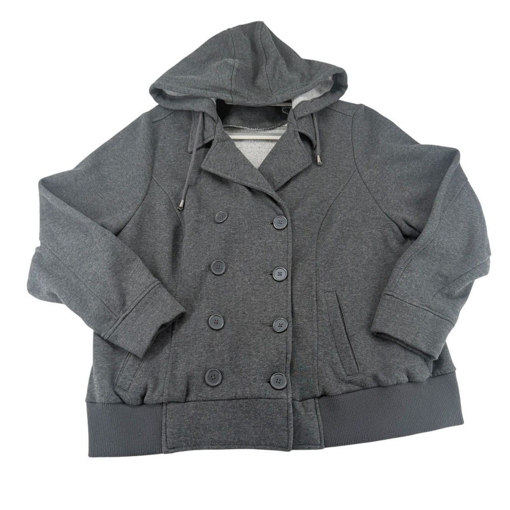 Torrid Double Breasted Hooded Fleece Peacoat Jacket Womens Plus 2 2X Grey